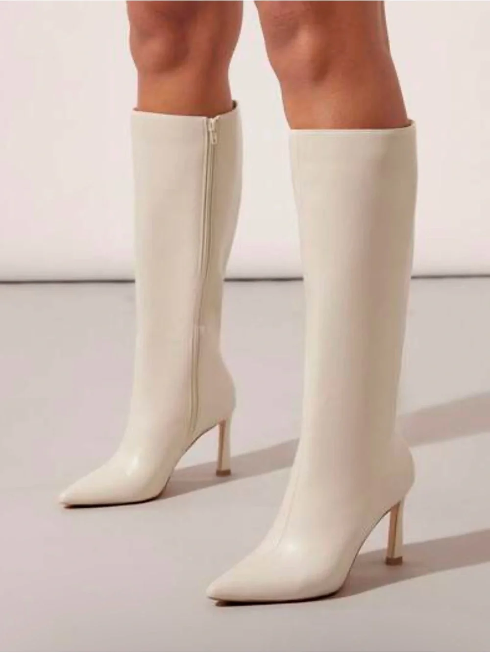 Women's  casual chic Cream Over-the-Knee Pointed Heel Boots size 7
